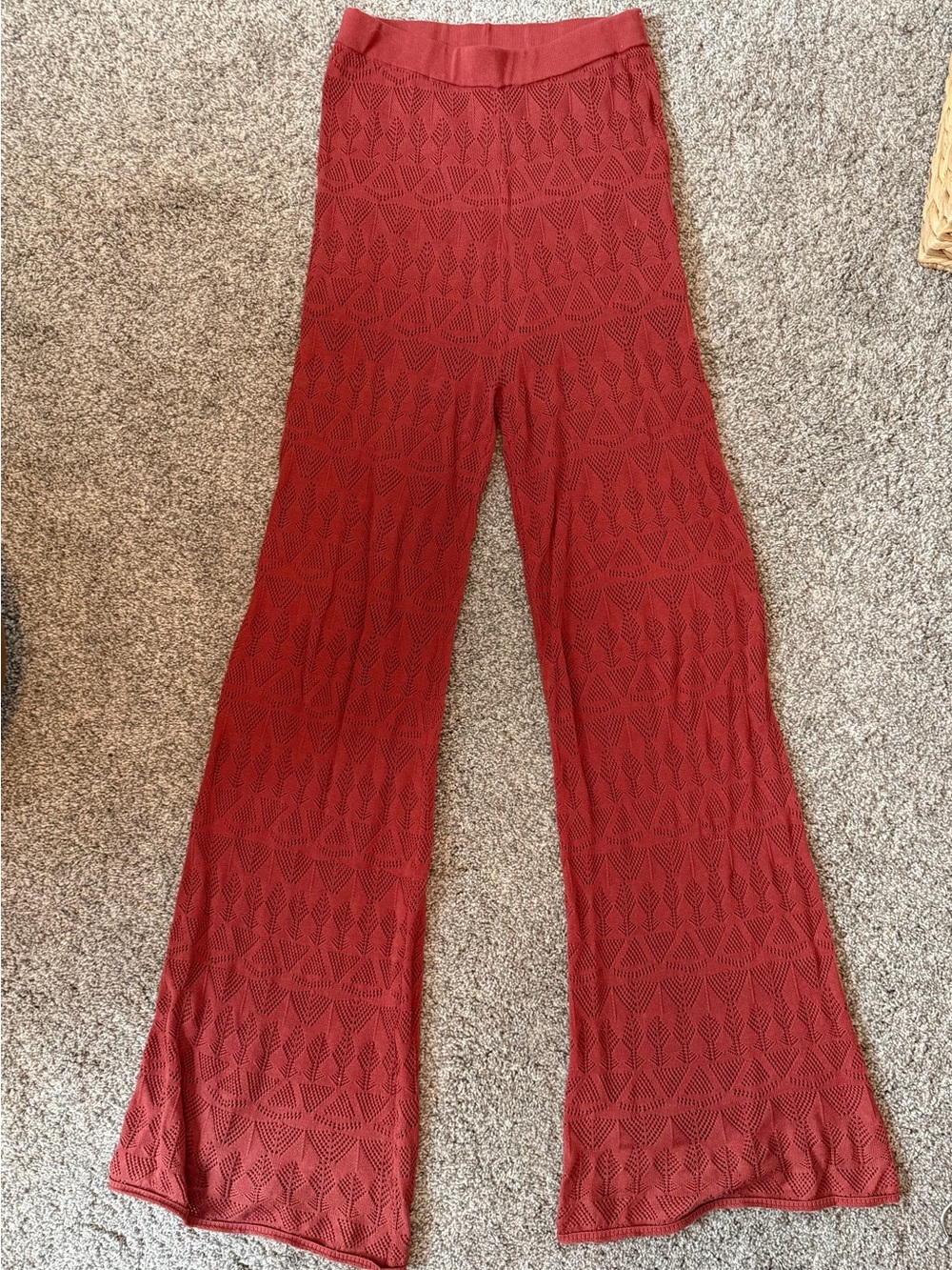 Anthropologie Flat White Rust Crochet Wide Leg Pants Size S